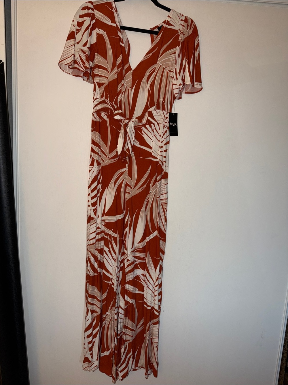 MSK Rust and Cream Tropical Wrap jumpsuit